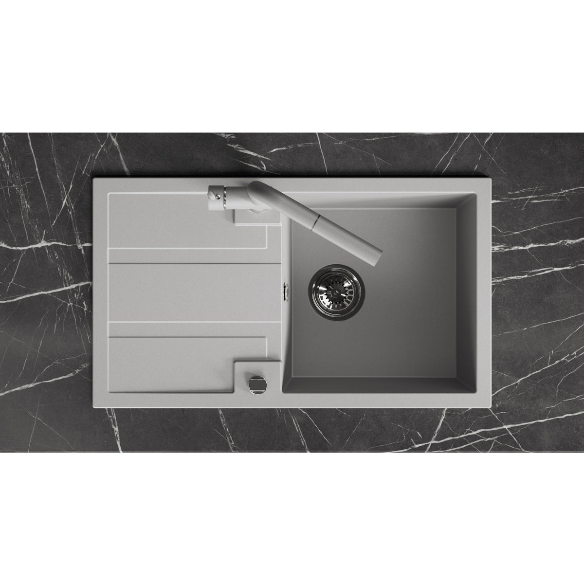 Laveo Barbados Granite Sink 1 Bowl with Drainer - Grey – product view 4