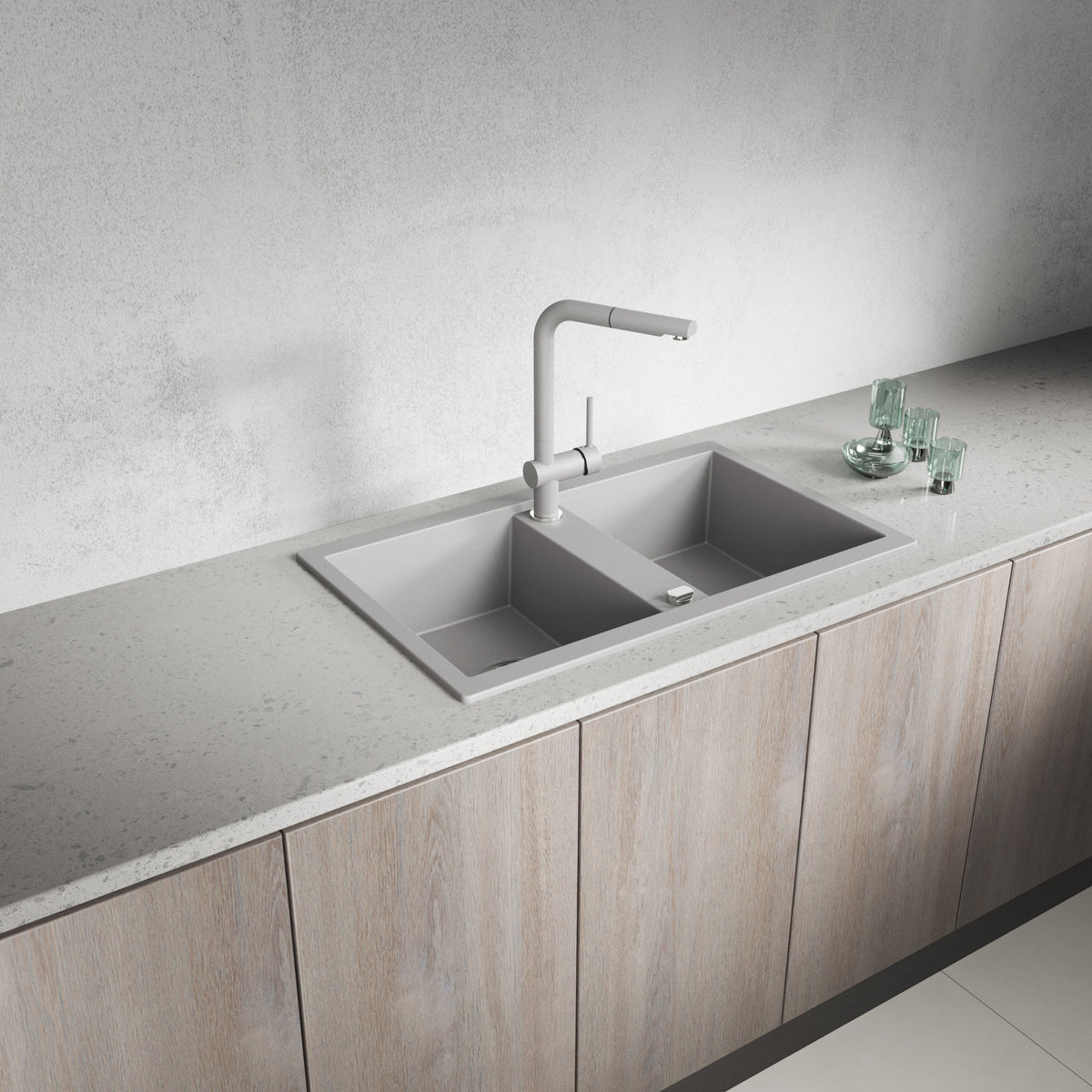 Laveo Barbados Granite Sink 2 Bowl - Grey – product view 1