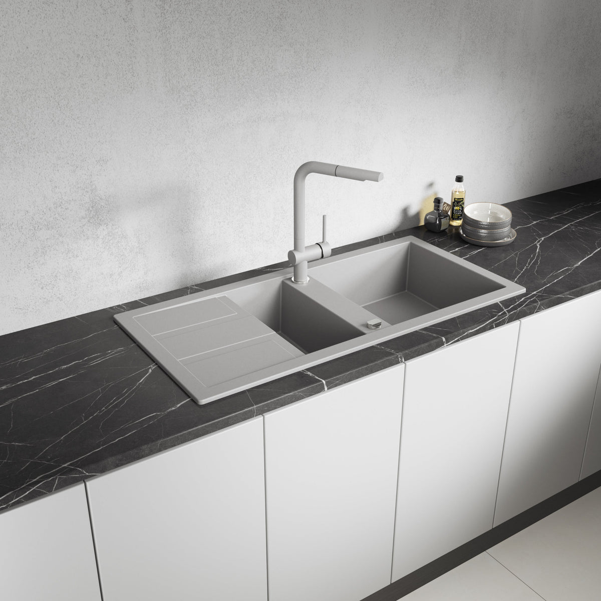 Laveo Barbados Granite Sink 1.5 Bowl - Grey – product view 1