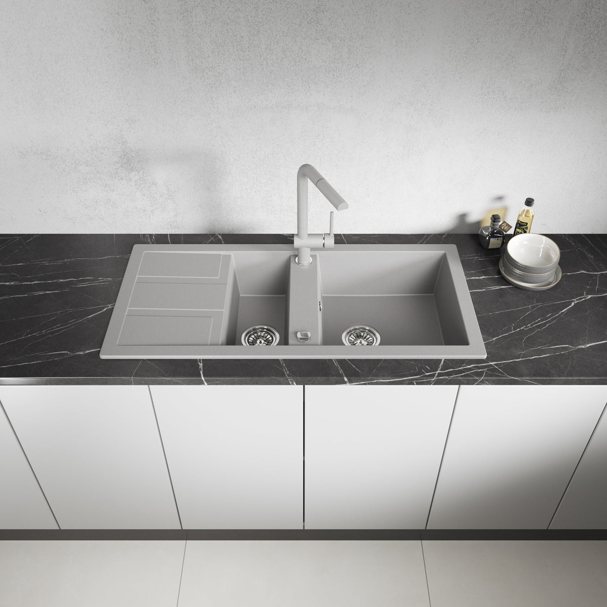 Laveo Barbados Granite Sink 1.5 Bowl - Grey – product view 2