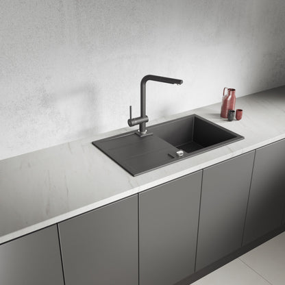 Laveo Barbados Granite Sink 1 Bowl with Drainer - Black – product view 1