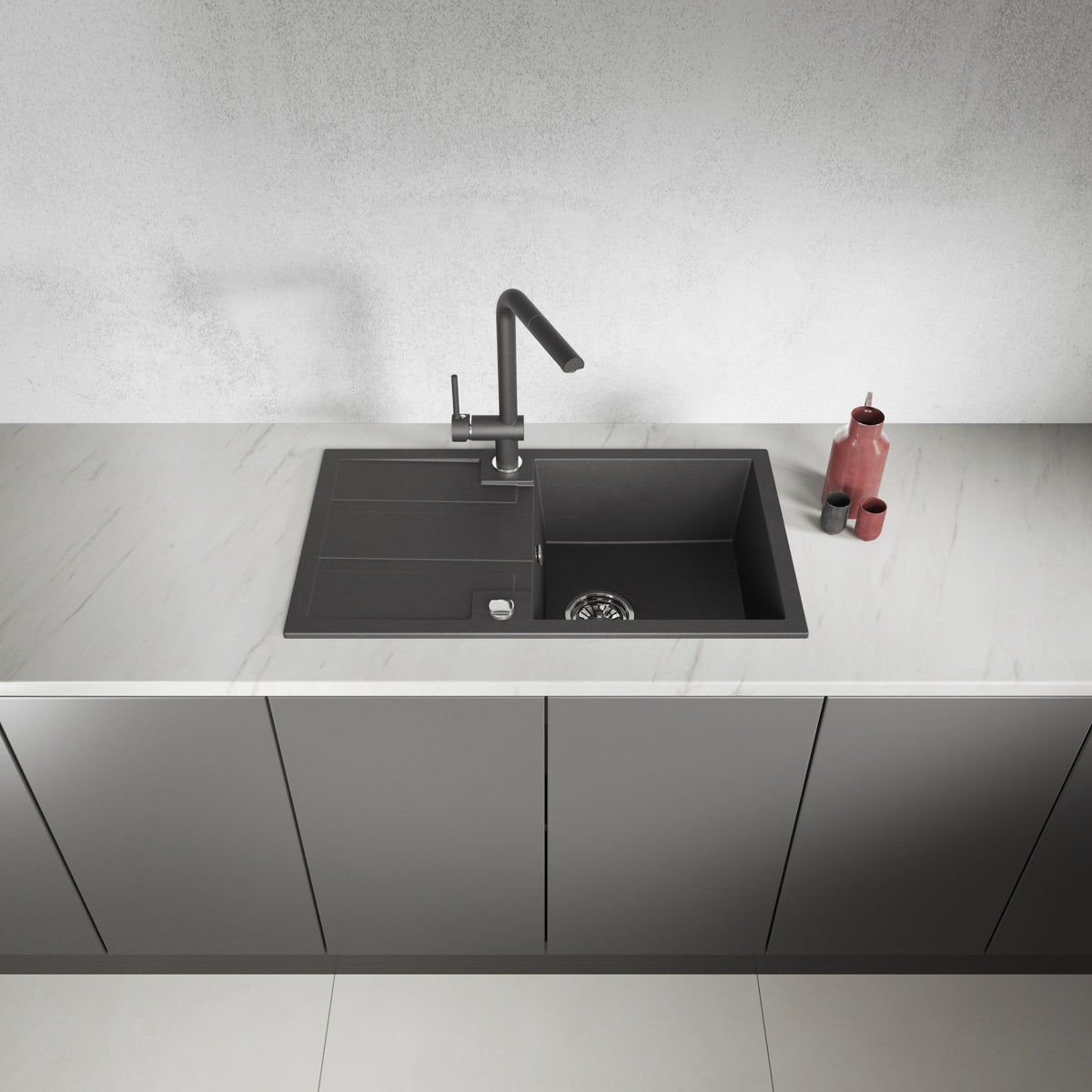 Laveo Barbados Granite Sink 1 Bowl with Drainer - Black – product view 2
