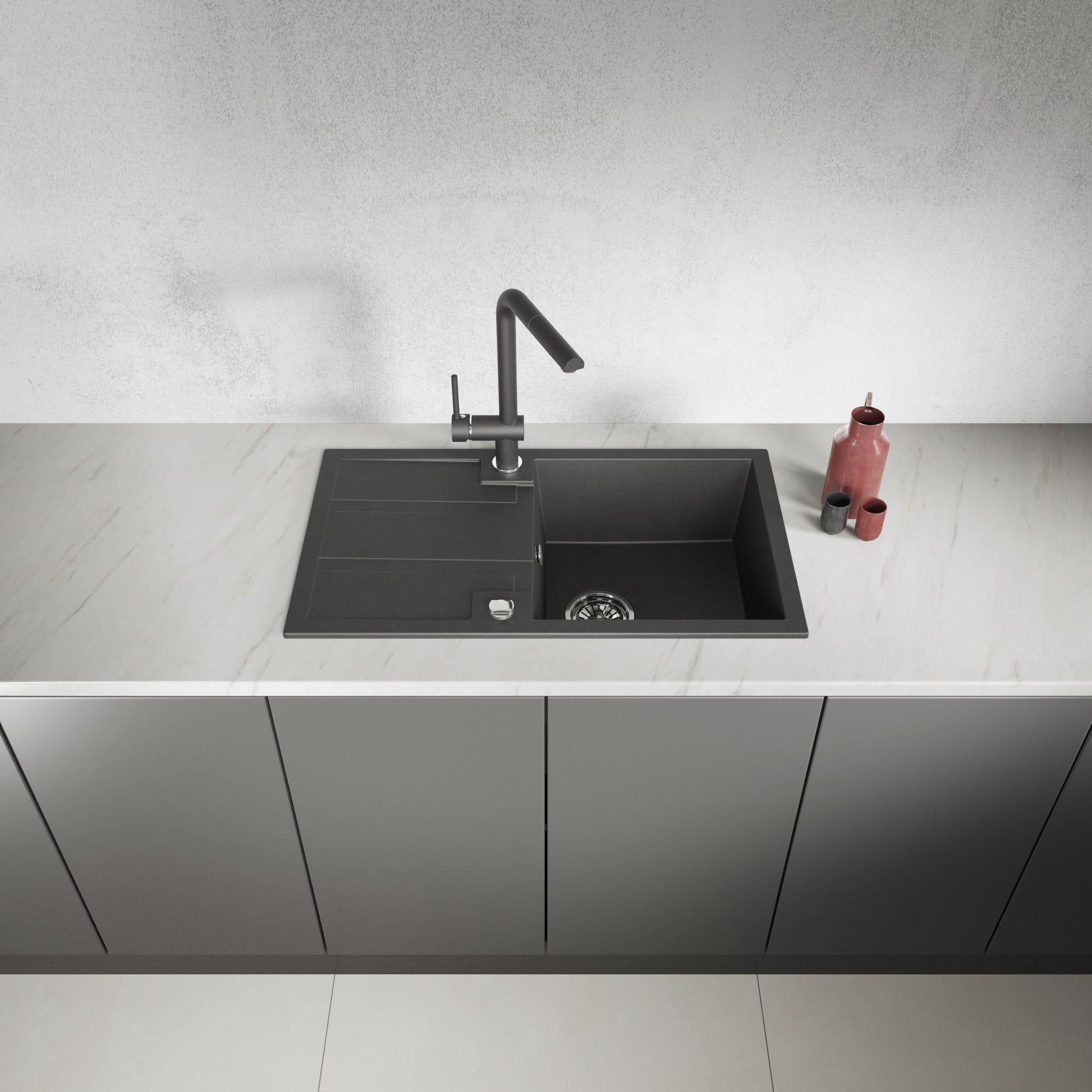Laveo Barbados Granite Sink 1 Bowl with Drainer - Black – product view 2