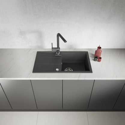 Laveo Barbados Granite Sink 1 Bowl with Drainer - Black – product view 2