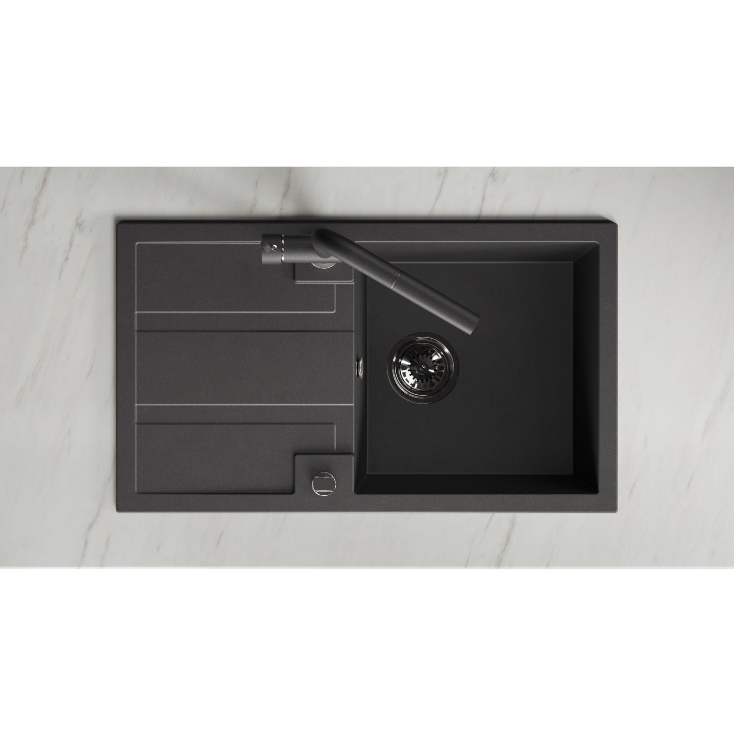 Laveo Barbados Granite Sink 1 Bowl with Drainer - Monochrome Black