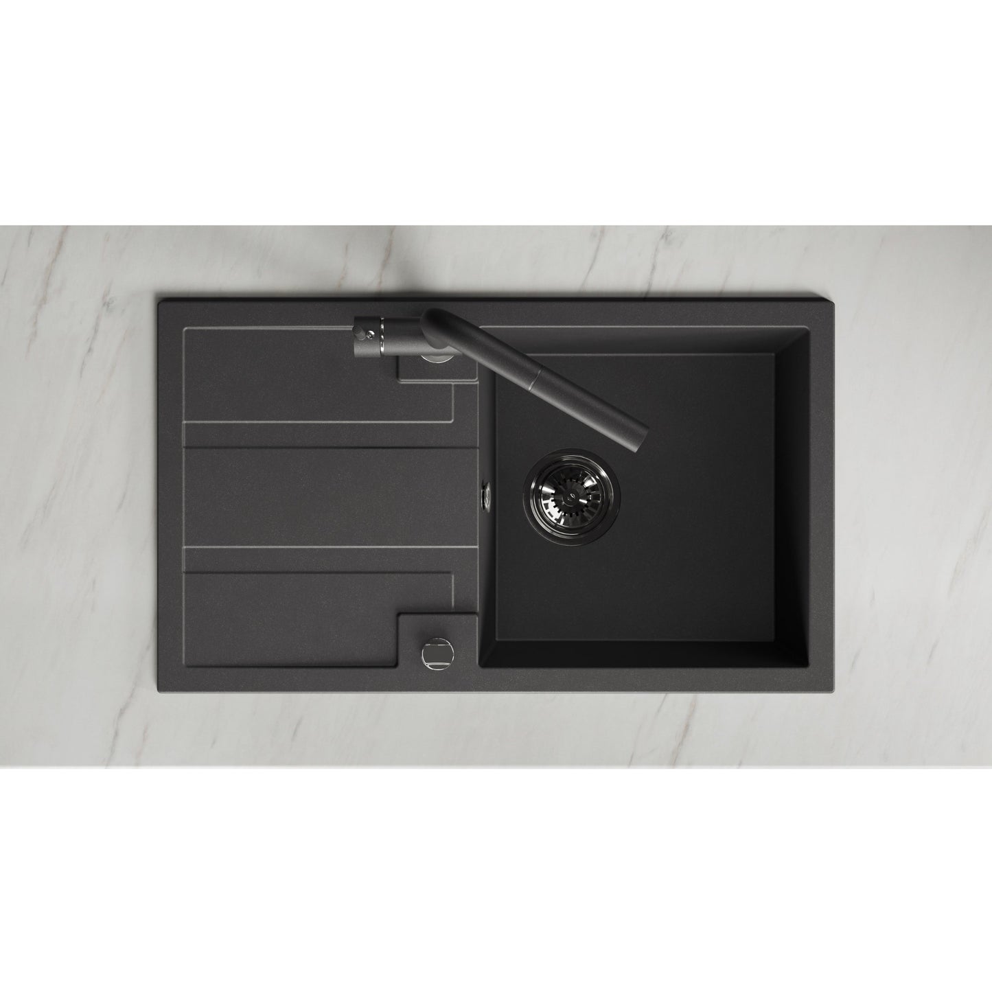 Laveo Barbados Granite Sink 1 Bowl with Drainer - Black – product view 3