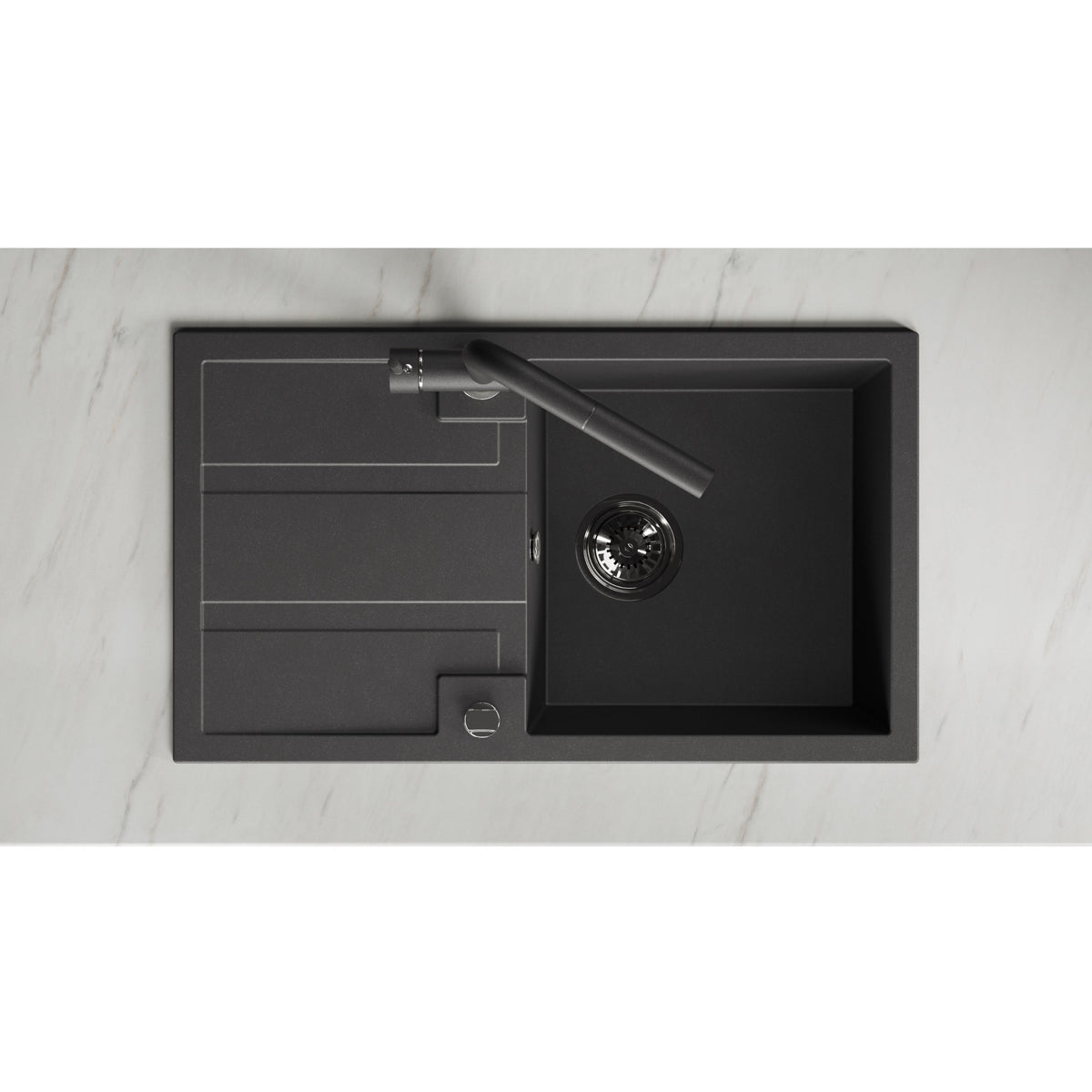 Laveo Barbados Granite Sink 1 Bowl with Drainer - Black – product view 3