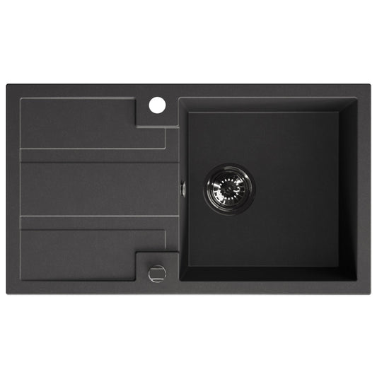 Laveo Barbados Granite Sink 1 Bowl with Drainer - Black – product view 4