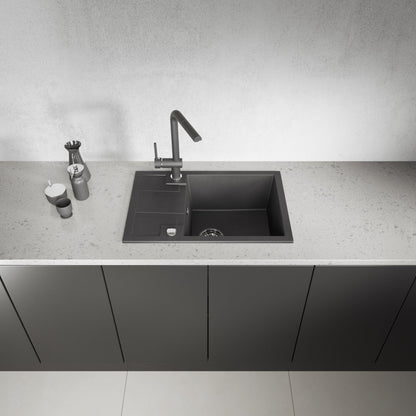 Laveo Barbados Granite Sink 1 Bowl with Half Drainer - Black – product view 2