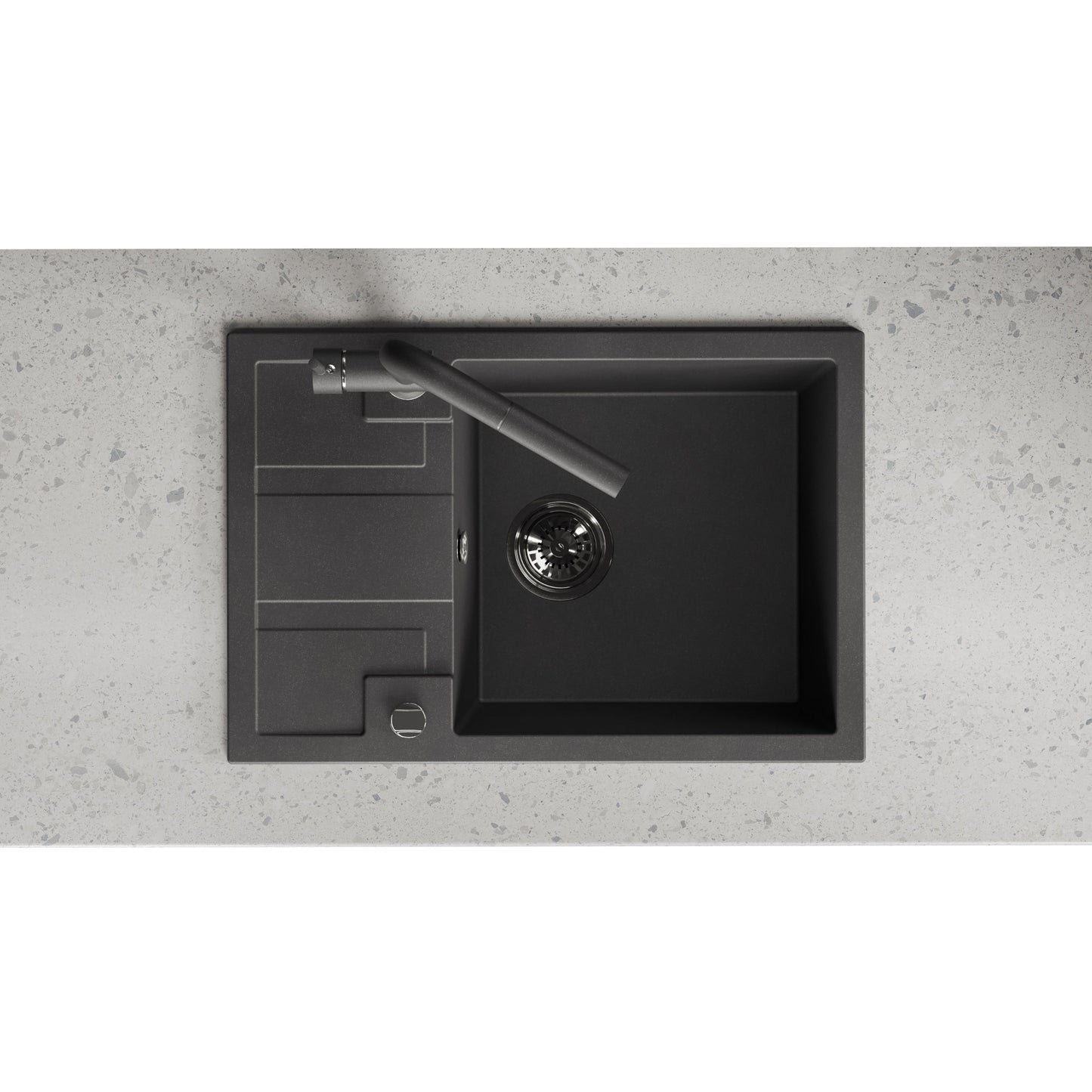 Laveo Barbados Granite Sink 1 Bowl with Half Drainer - Black – product view 3