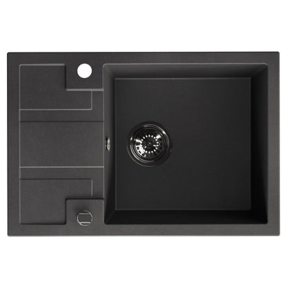 Laveo Barbados Granite Sink 1 Bowl with Half Drainer - Black – product view 4