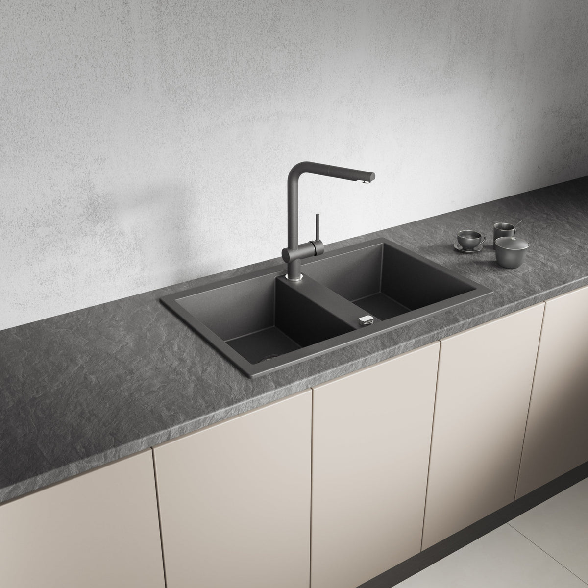 Laveo Barbados Granite Sink 2 Bowl - Black – product view 1