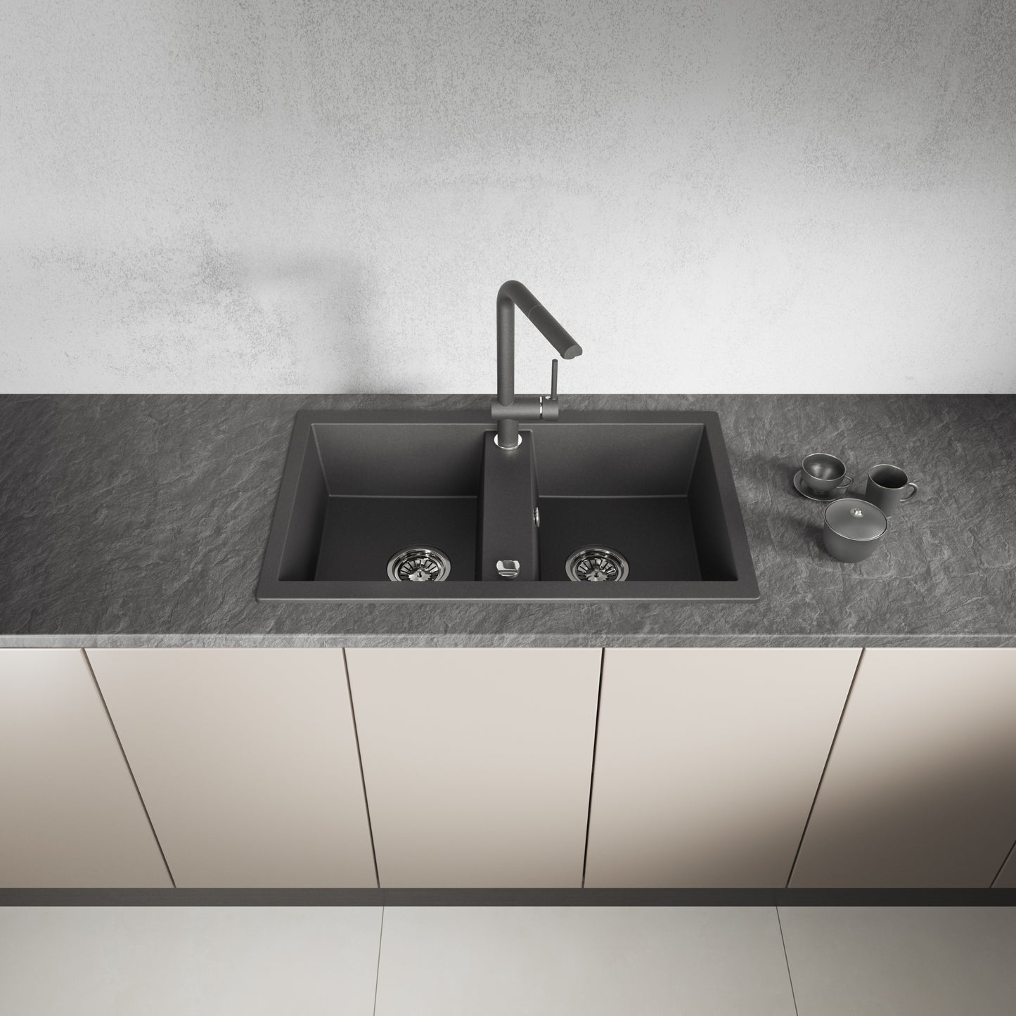 Laveo Barbados Granite Sink 2 Bowl - Black