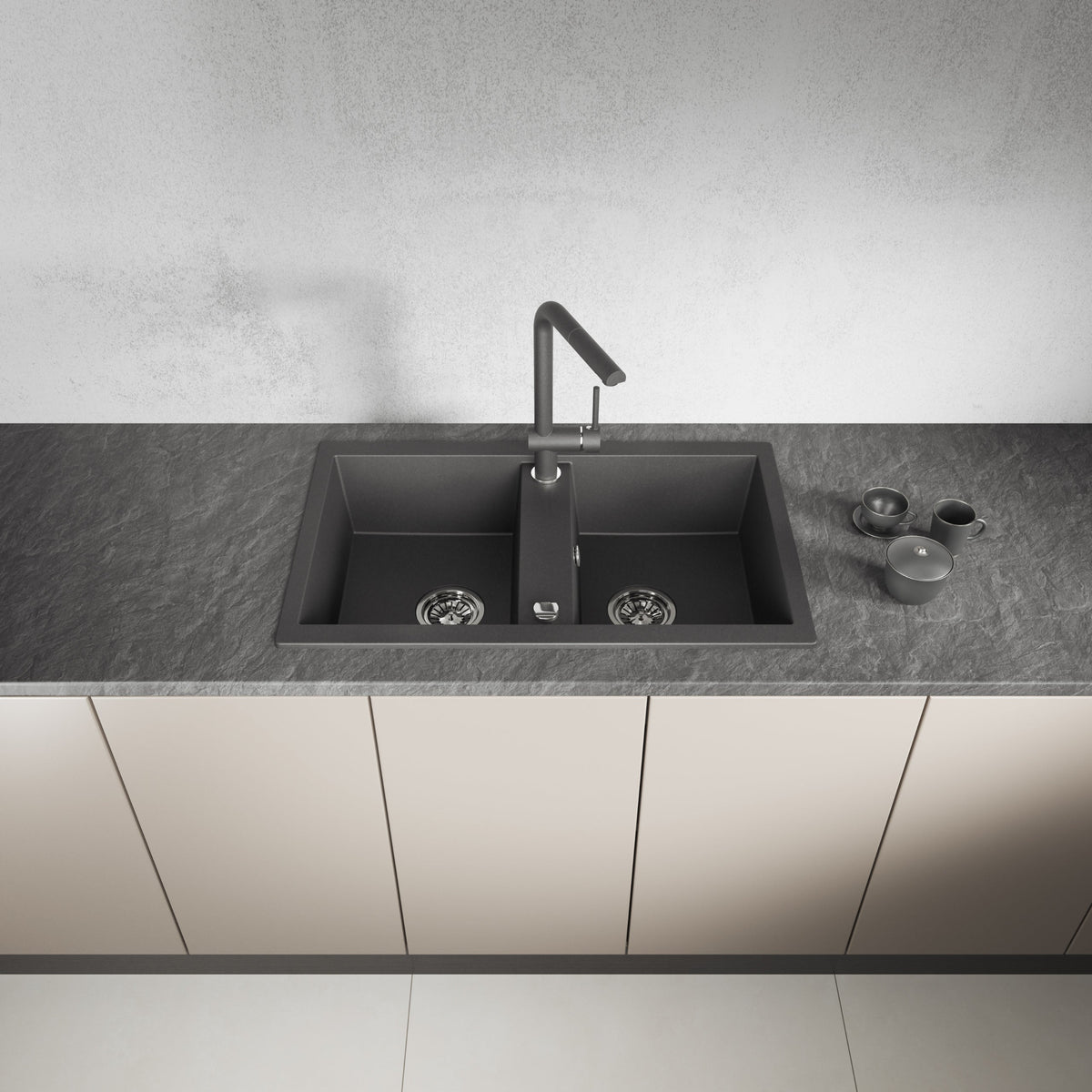 Laveo Barbados Granite Sink 2 Bowl - Black – product view 2