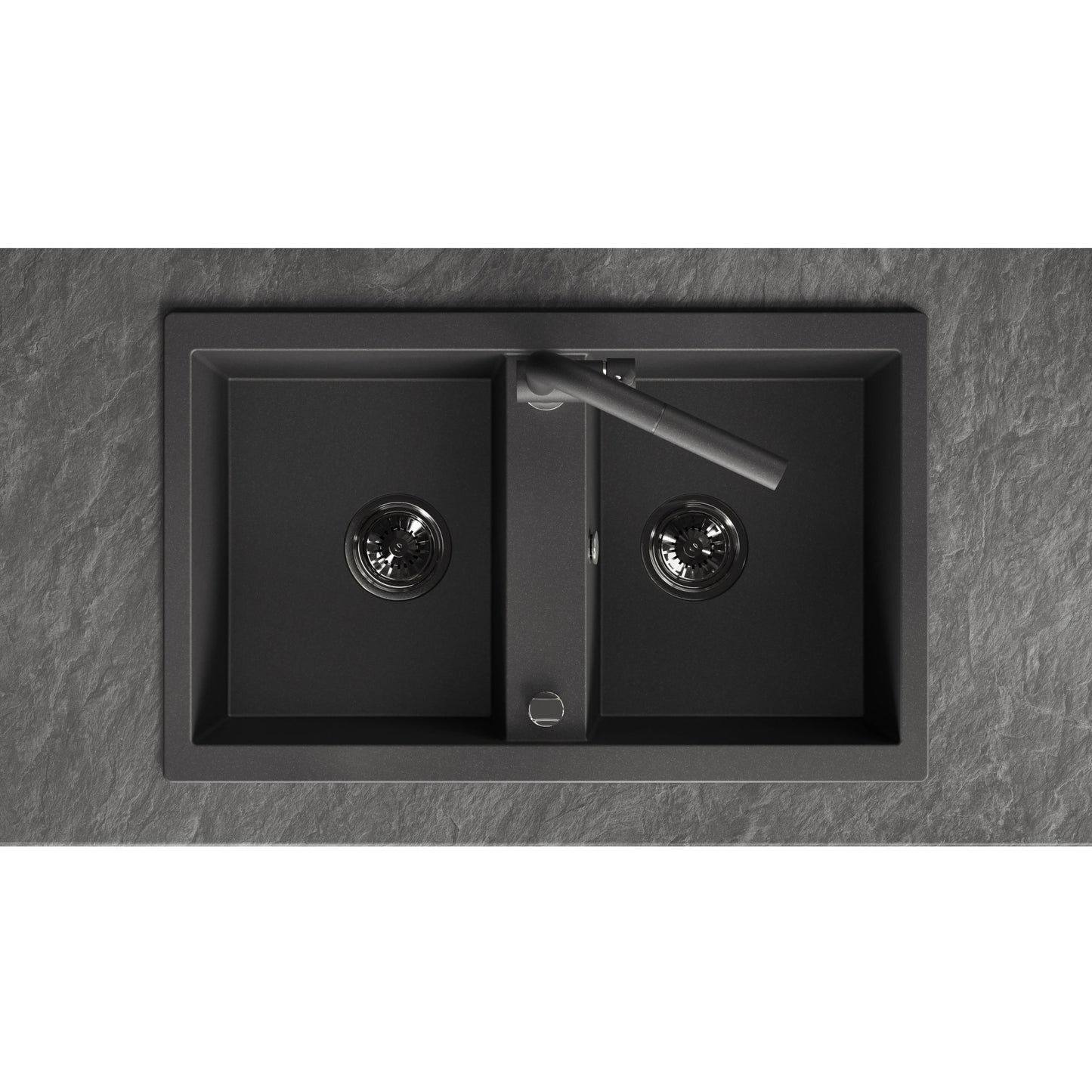 Laveo Barbados Granite Sink 2 Bowl - Black – product view 3