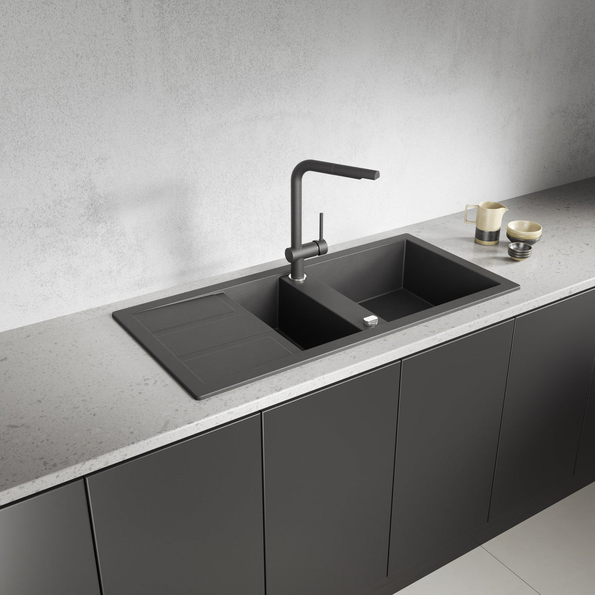 Laveo Barbados Granite Sink 1.5 Bowl - Black – product view 1