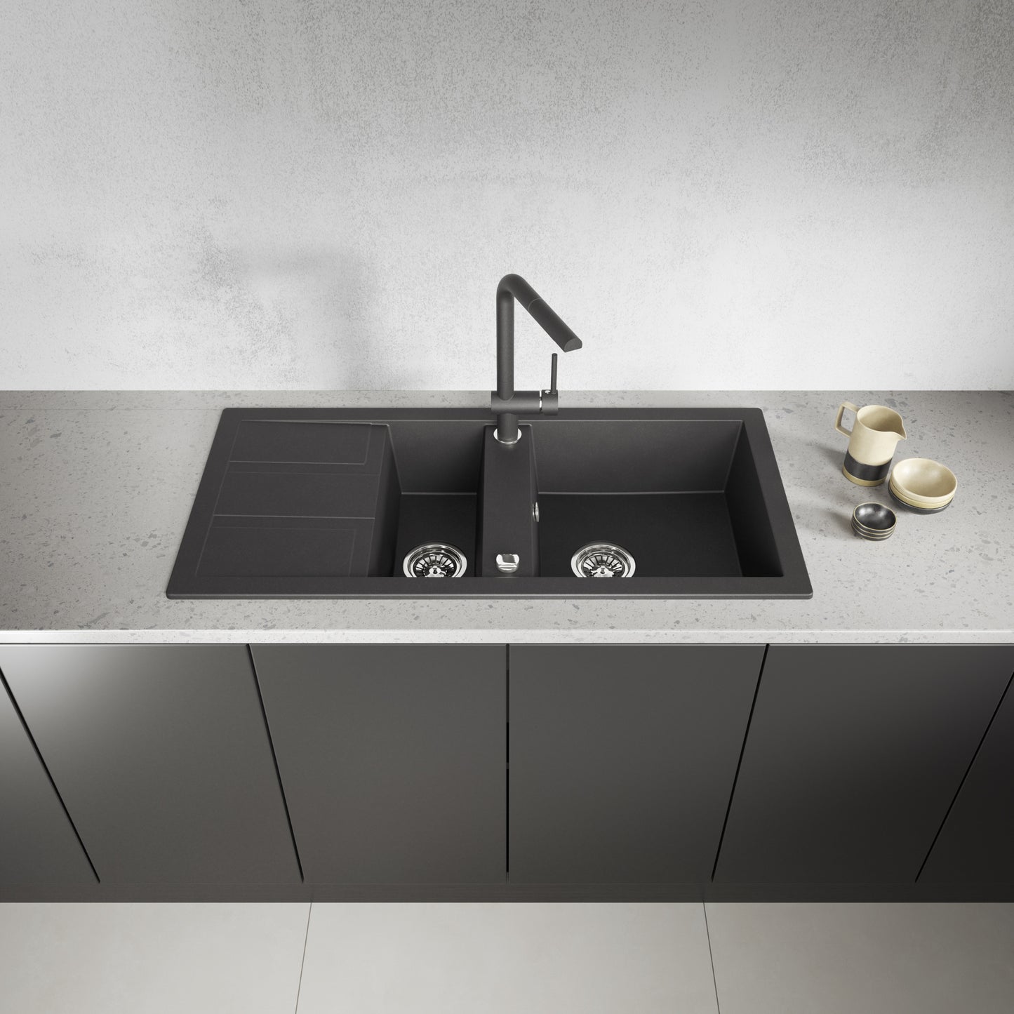 Laveo Barbados Granite Sink 1.5 Bowl - Monochrome Black