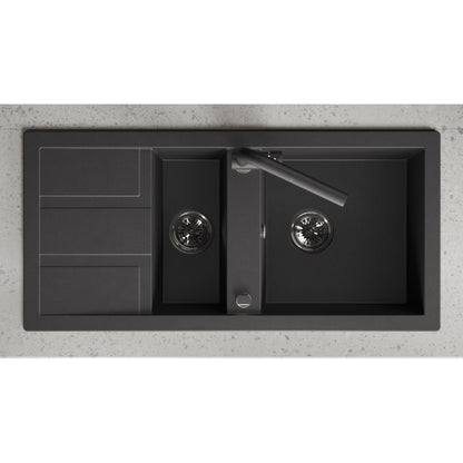 Laveo Barbados Granite Sink 1.5 Bowl - Monochrome Black