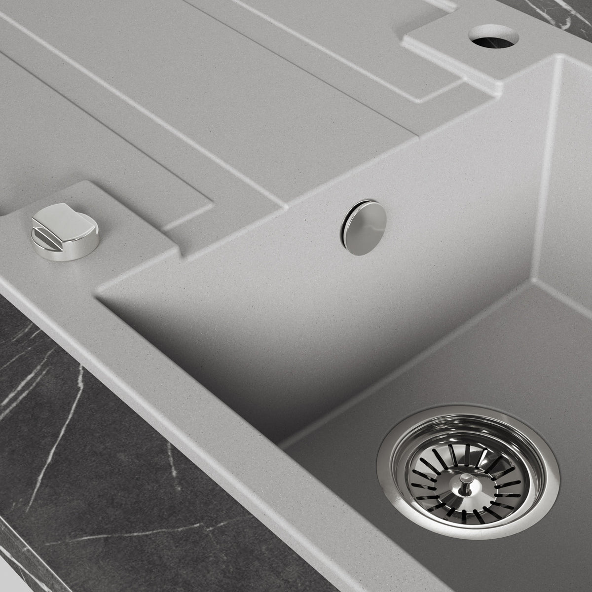 Laveo Barbados Granite Sink 1 Bowl with Drainer - Grey – product view 3