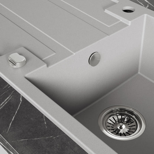 Laveo Barbados Granite Sink 1 Bowl with Drainer - Grey – product view 3