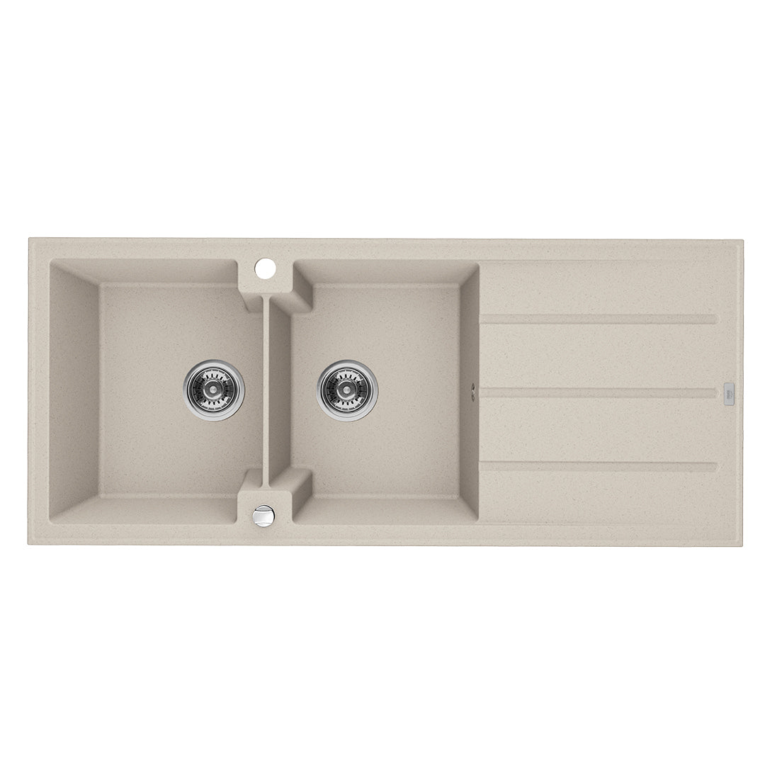 Laveo Canaria Granite Kitchen Sink Double Bowl with Drainer 1160 mm - Beach Sand – product view 1