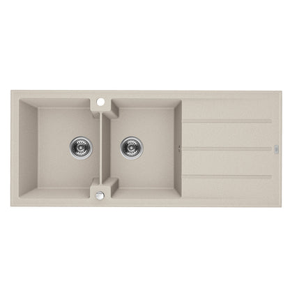 Laveo Canaria Granite Kitchen Sink Double Bowl with Drainer 1160 mm - Beach Sand – product view 1