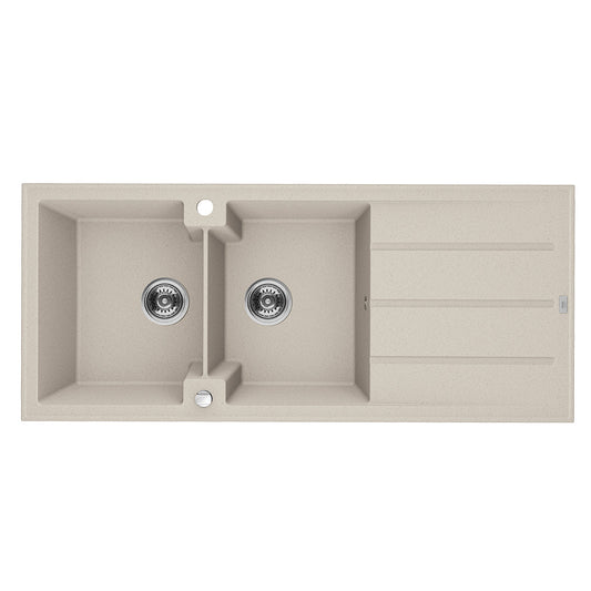 Laveo Canaria Granite Kitchen Sink Double Bowl with Drainer 1160 mm - Beach Sand – product view 1