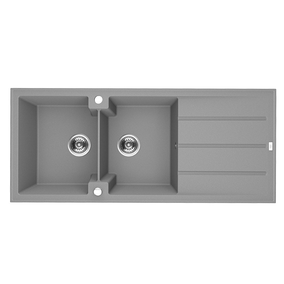 Laveo Canaria Granite Kitchen Sink Double Bowl with Drainer 1160 mm - Grey – product view 1