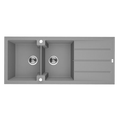 Laveo Canaria Granite Kitchen Sink Double Bowl with Drainer 1160 mm - Grey – product view 1