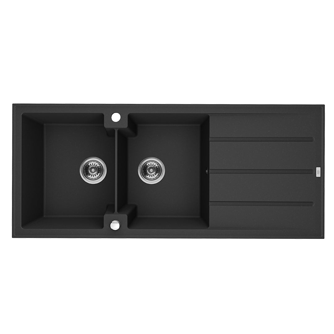 Laveo Canaria Granite Sink 2 Bowl with Drainer - Black – product view 1
