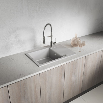 Laveo Celebes Granite Sink 1 Bowl with Half Drainer - Grey – product view 1