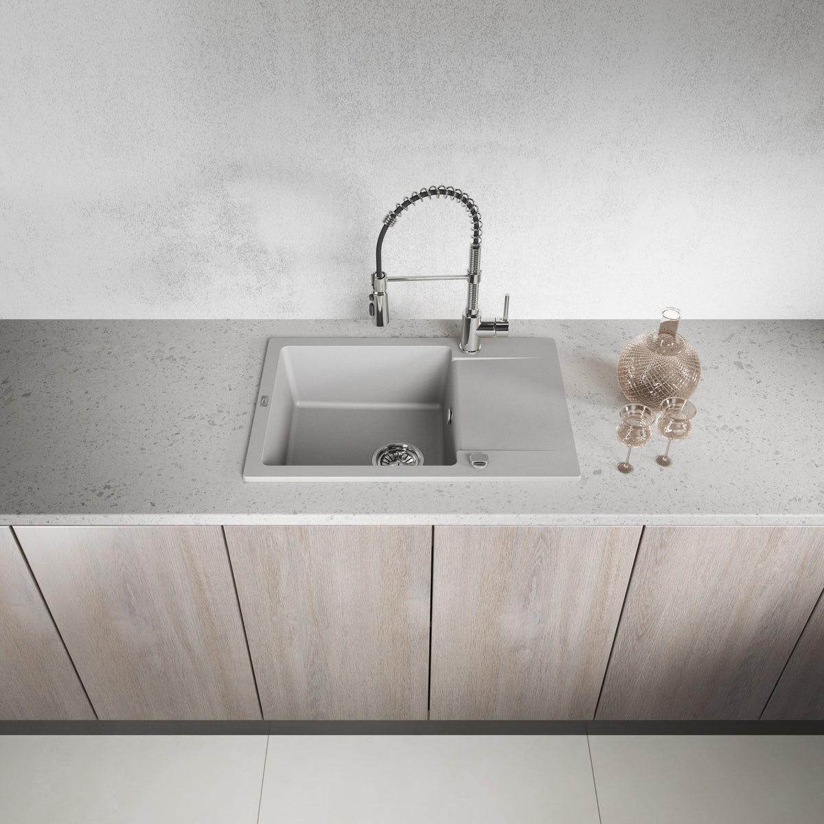 Laveo Celebes Granite Sink 1 Bowl with Half Drainer - Grey – product view 2