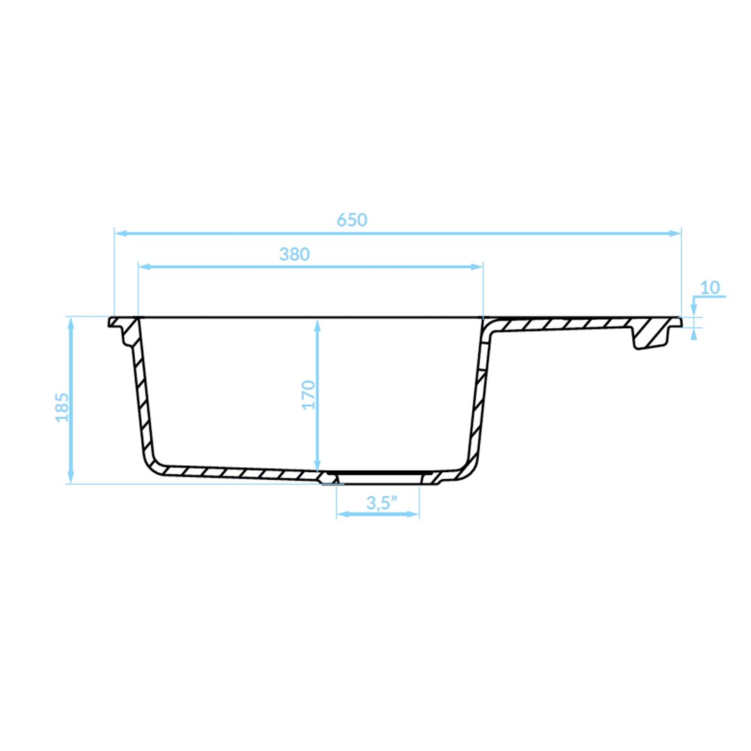 Technical drawing 2 – Laveo Celebes Granite Sink 1 Bowl with Half Drainer - Grey – SBL_513T