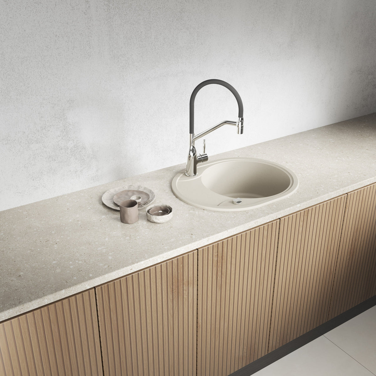 Laveo Dafne Granite Sink 1 Bowl with Half Drainer - Beach Sand – product view 1