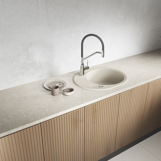 Laveo Dafne Granite Sink 1 Bowl with Half Drainer - Beach Sand – product view 1