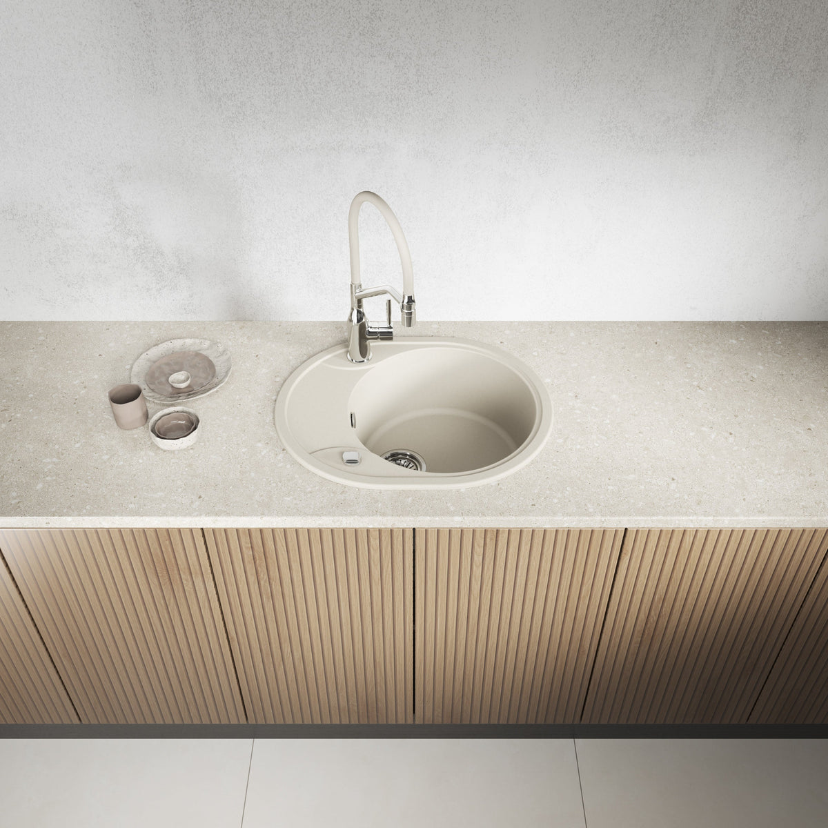 Laveo Dafne Granite Sink 1 Bowl with Half Drainer - Beach Sand – product view 2