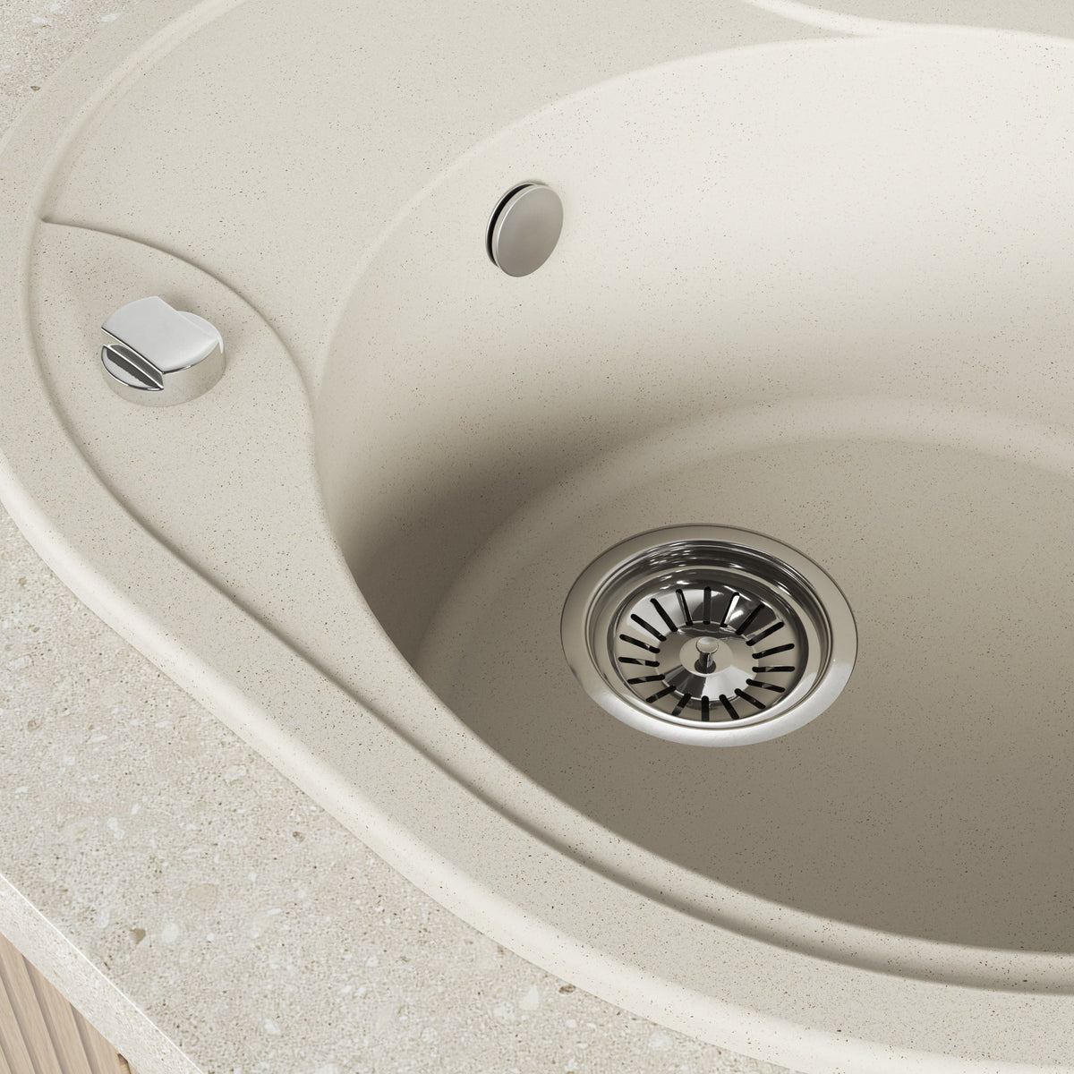 Laveo Dafne Granite Sink 1 Bowl with Half Drainer - Beach Sand – product view 3
