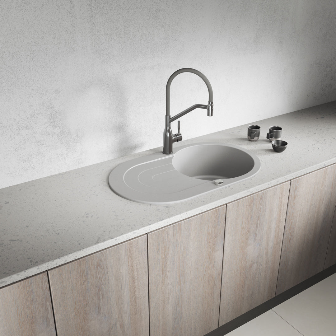 Laveo Dafne Granite Sink 1 Bowl with Drainer - Grey – product view 1