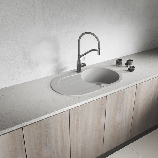 Laveo Dafne Granite Sink 1 Bowl with Drainer - Grey – product view 1