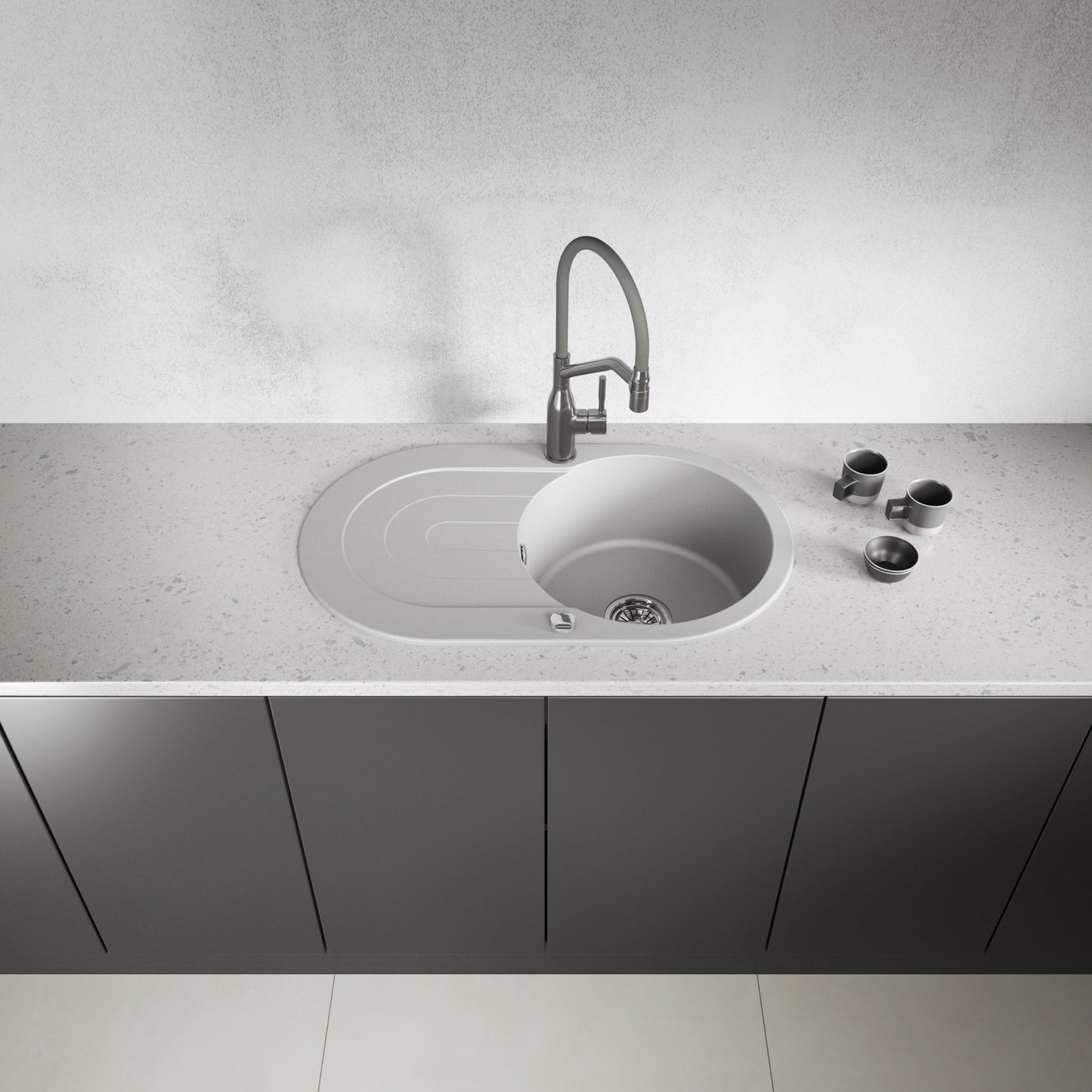 Laveo Dafne Granite Sink 1 Bowl with Drainer - Grey – product view 2