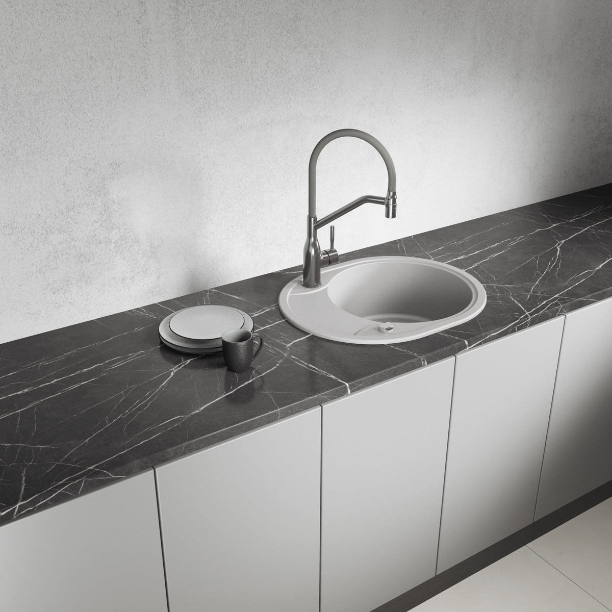 Laveo Dafne Granite Sink 1 Bowl with Half Drainer - Grey – product view 1