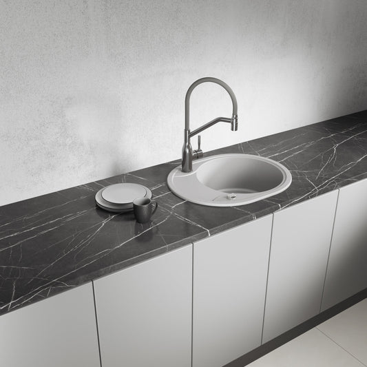 Laveo Dafne Granite Sink 1 Bowl with Half Drainer - Grey – product view 1