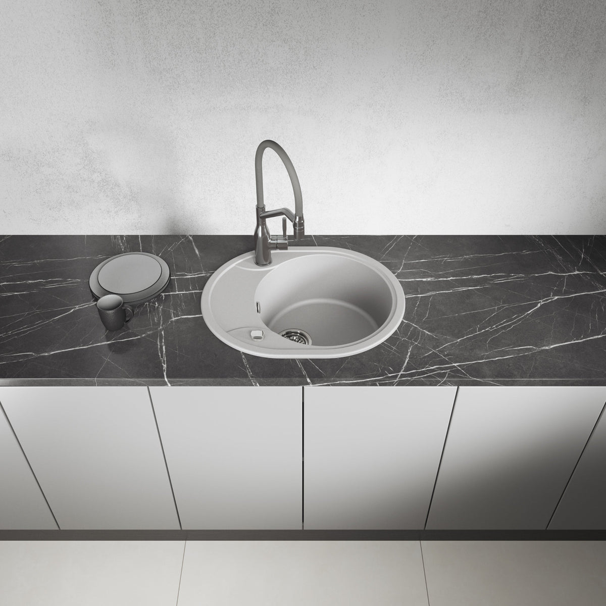 Laveo Dafne Granite Sink 1 Bowl with Half Drainer - Grey – product view 2