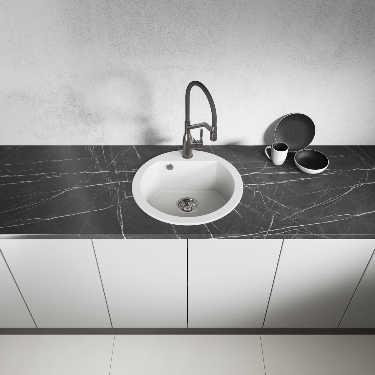 Laveo Dafne Granite Sink 1 Bowl - White – product view 2