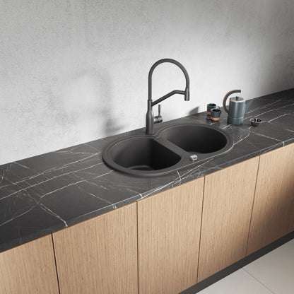 Laveo Dafne Granite Sink 2 Bowl - Black – product view 1