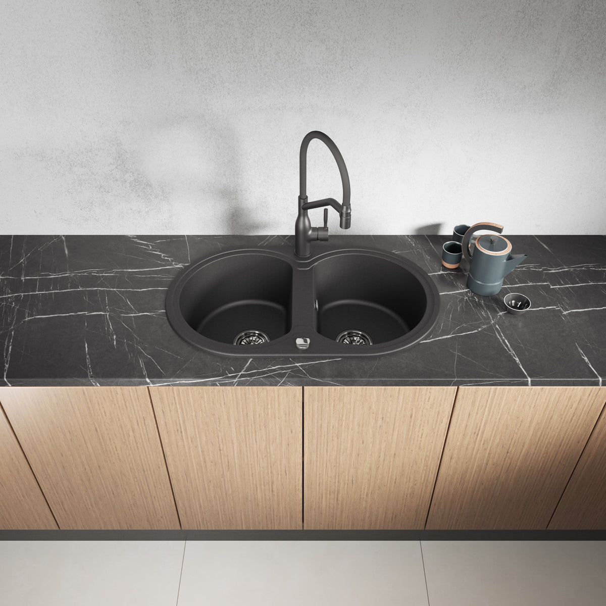 Laveo Dafne Granite Sink 2 Bowl - Black – product view 2