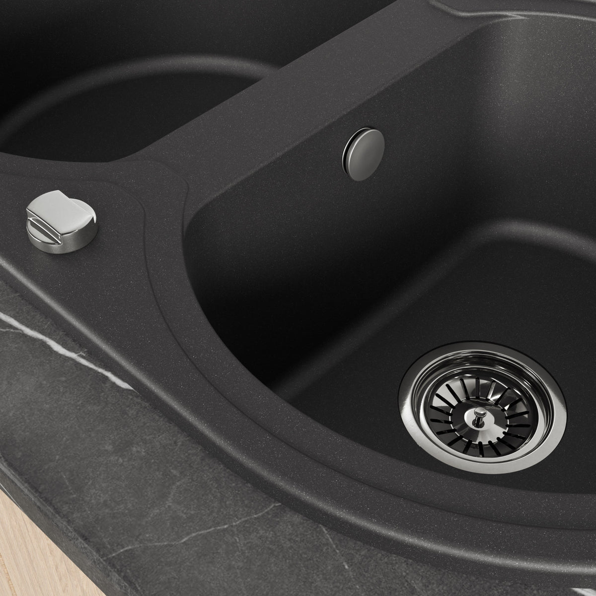 Laveo Dafne Granite Sink 2 Bowl - Black – product view 3