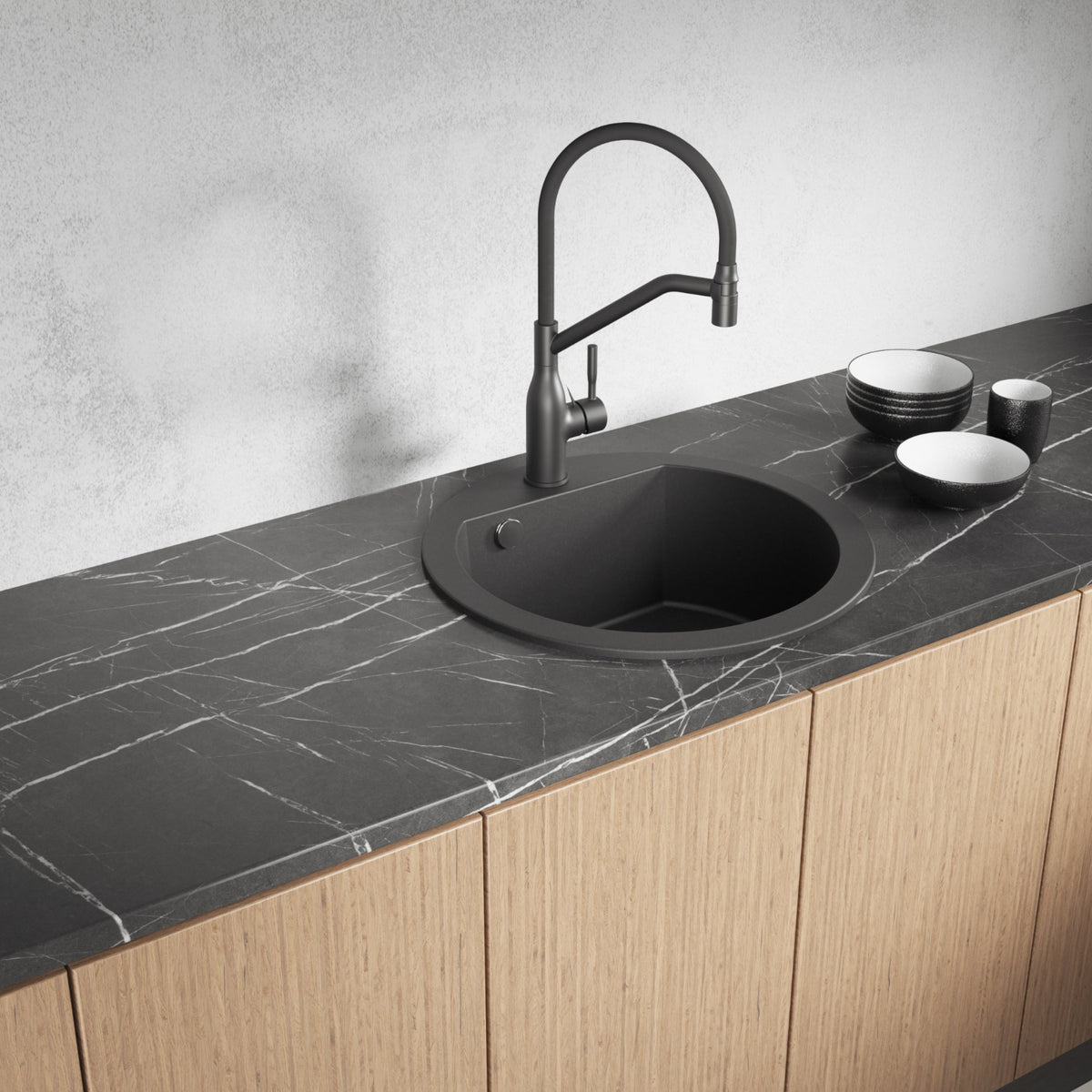 Laveo Dafne Granite Sink 1 Bowl - Black – product view 1