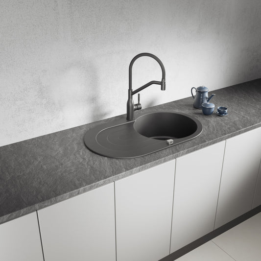 Laveo Dafne Granite Sink 1 Bowl with Drainer - Black – product view 1