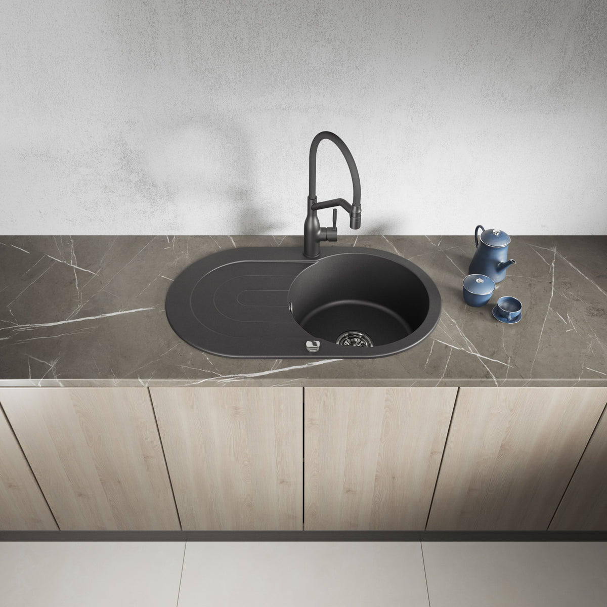 Laveo Dafne Granite Sink 1 Bowl with Drainer - Black – product view 2